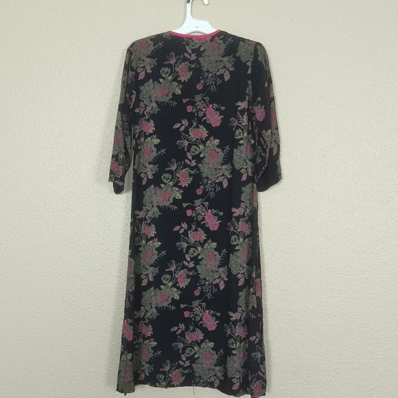 NEERU KUMAR women's floral tunic black and pink sz S buttons v neck tunic Dress - Picture 2 of 13